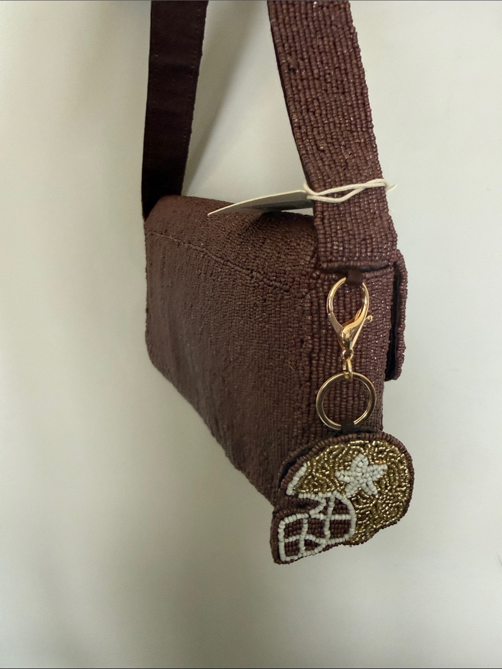 Beaded Brown Shoulder Bag with Footballs - Picture 3 of 6